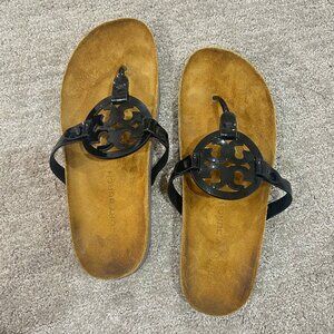 Viral Tory Burch Miller Cloud Sandal Tan and Black Flip Flops leather